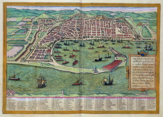 Map of Messina, from 'Civitates Orbis Terrarum' by Georg Braun (1541-1622) and Frans Hogenberg (1535 od Joris Hoefnagel