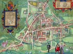 Map of Cambridge, from 'Civitates Orbis Terrarum' by Georg Braun (1541-1622) and Frans Hogenberg (15