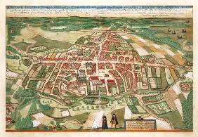 Map of Odense, from 'Civitates Orbis Terrarum' by Georg Braun (1541-1622) and Frans Hogenberg (1535-