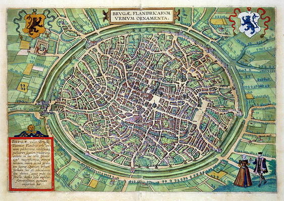 Town Plan of Bruges, from 'Civitates Orbis Terrarum' by Georg Braun (1541-1622) and Frans Hogenburg od Joris Hoefnagel