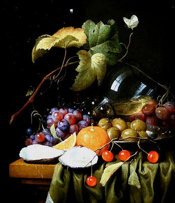 A Still Life of Fruits, Vines and an Oyster (oil on canvas) od Joris van Son