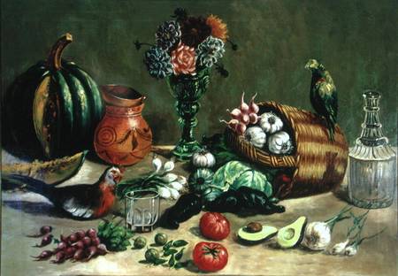 Still life with Pigeon, Parakeet and Vegetables od Jose Agustin Arrieta