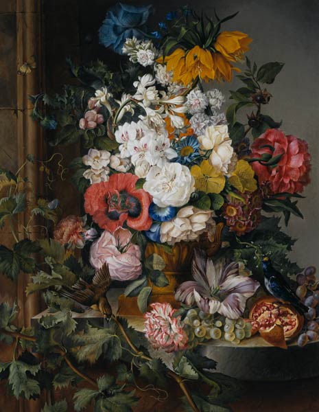 Great flower painting with fruits, birds and insects od Josef Schuster