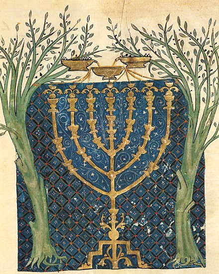 Illumination of a menorah, from the Jewish Cervera Bible od Joseph Asarfati