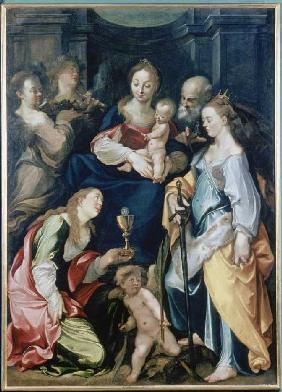 The Holy Family with angels as well as the hll. Barbara and Katharina.