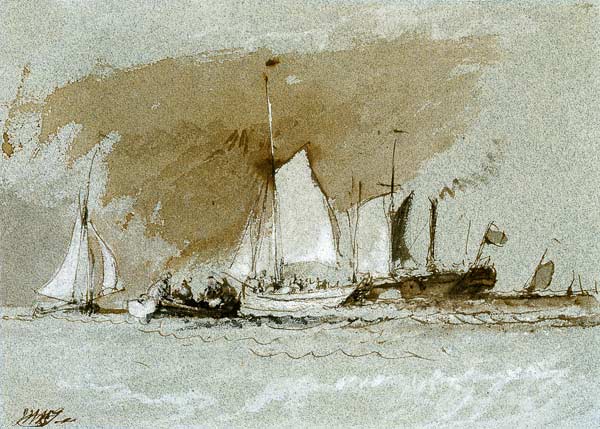 Fishing Boats at Sea, boarding a Steamer off the Isle of Wight od William Turner