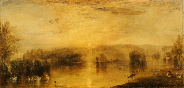 The Lake, Petworth: Sunset, a Stag Drinking od William Turner