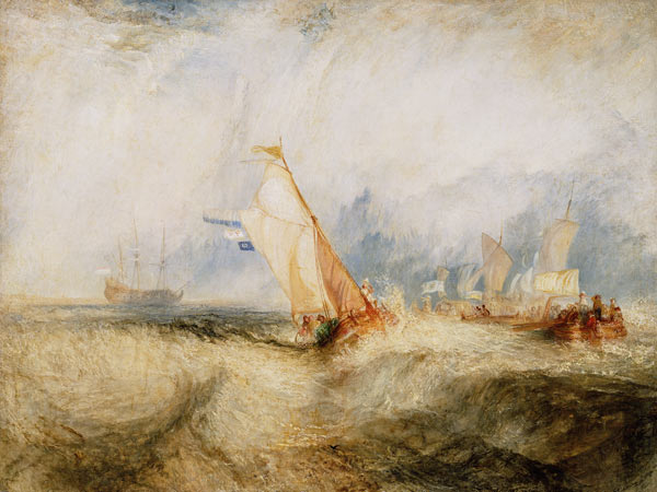 Van Tromp going about to please his masters-ships at sea getting a good wetting, from Vide Lives of od William Turner
