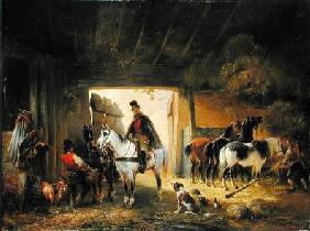 A Rider watering his Horse in a Stable