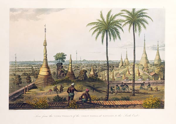 Scene from the Upper Terrace of the Great Pagoda at Rangoon, to the South East, engraved by H. Pyall od Joseph Moore