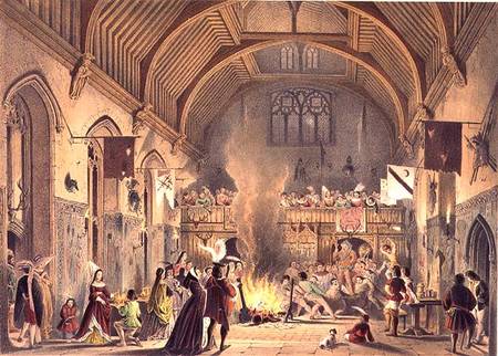 Banquet in the baronial hall, Penshurst Place, Kent, from 'Architecture in the Middle Ages' od Joseph Nash
