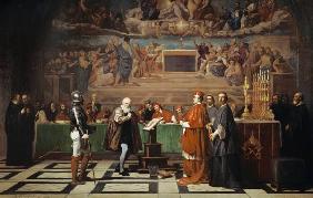 Galileo Galilei in front of the Inquisition in the Vatican 1632.
