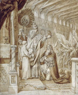 Coronation of Charlemagne (742-814) (pen & ink on canvas) od Joseph Paul Blanc