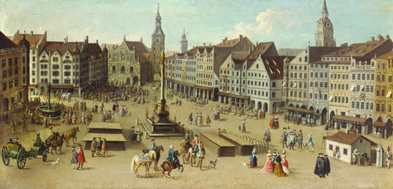 View of the Marienplatzes to Munich (detail) od Joseph Stephan