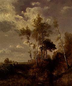 Fall landscape with hunters