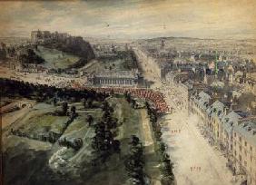 Princes Street, Edinburgh Looking West, 10.15 am August, 1847, showing Parade, West of the Instituti