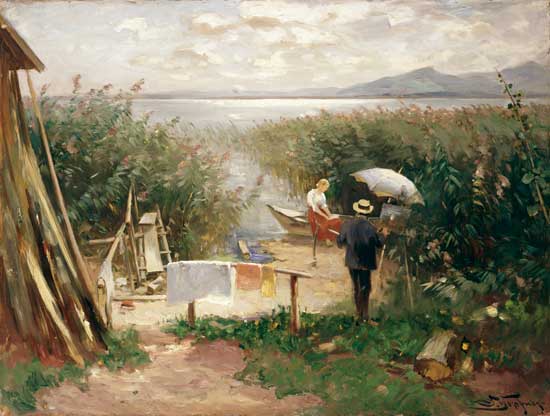Painter on the Chiemsee shore od Joseph Wopfner