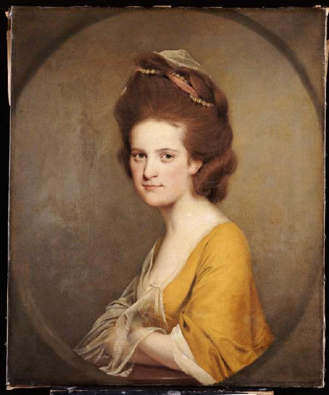 Dorothy Hodges (1752-1800) in einem gelben Kleid. od Joseph Wright of Derby