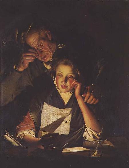 A Girl reading a Letter, with an Old Man reading over her shoulder od Joseph Wright of Derby