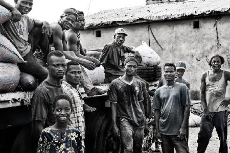 Workers at a market in Benin.