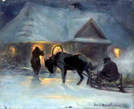 Winter Evening In Front of a Country House, 1921 od Jozef Ryszkiewicz