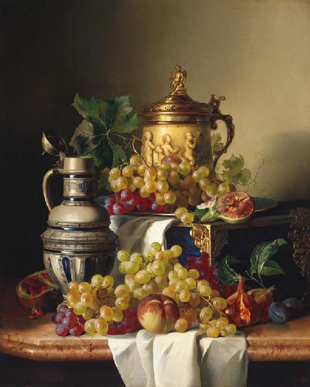 Quiet life with grapes and jugs