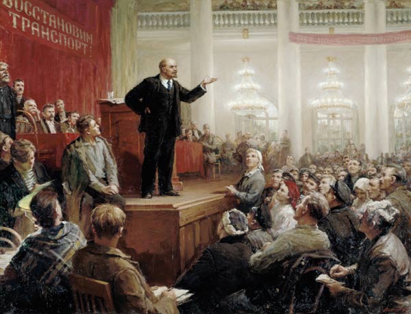 Lenin during a convention of the Russian transport workers od Ju. Winogradow