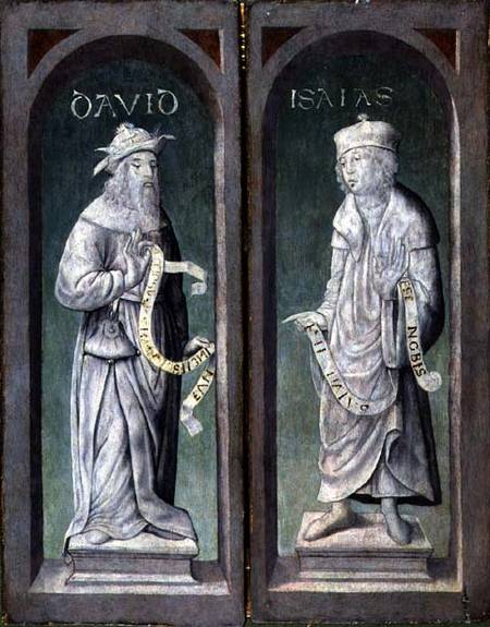 David and Isaiah, closed panels of the Birth of Christ Triptych od Juan de Flandes