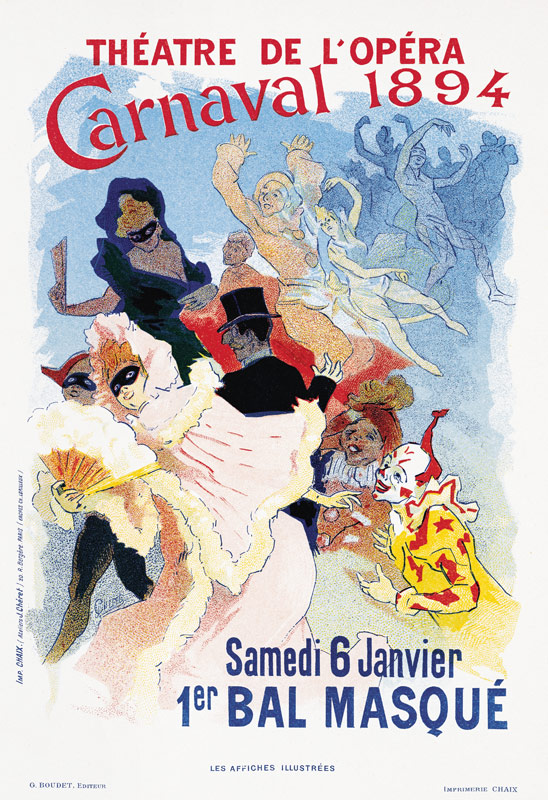 Poster advertising a masked ball and carnival, at the Theatre de l'Opera od Jules Chéret