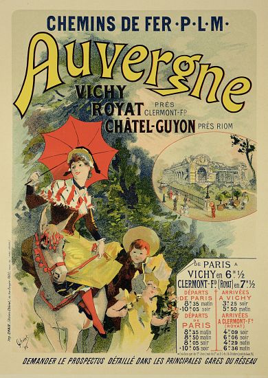 Reproduction of a poster advertising the 'Auvergne Railway', France od Jules Chéret