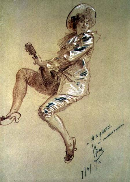 Woman Playing a Lute od Jules Chéret