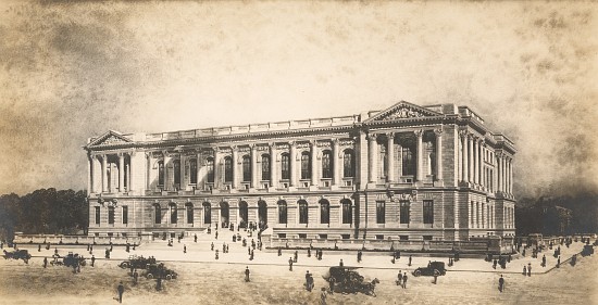 Perspective drawing by Jules Guerin of the Central Library of the Free Library of Philadelphia from  od Jules Guerin