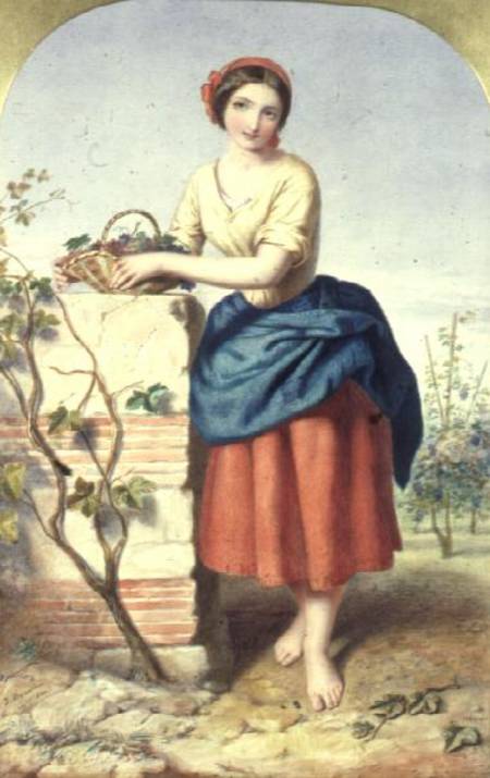Girl with Basket of Grapes od Jules I Bouvier