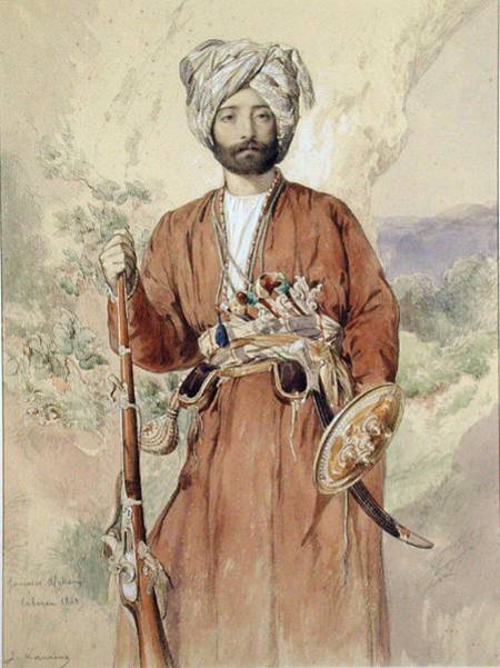 Study of an Afghan Warrior, Tehran, 1848 (pencil, w/c & od Jules Joseph Augustin Laurens