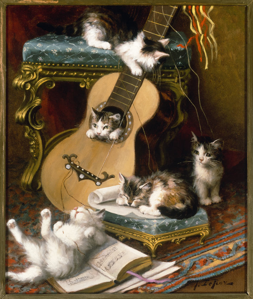 Kittens playing with a guitar od Jules Leroy