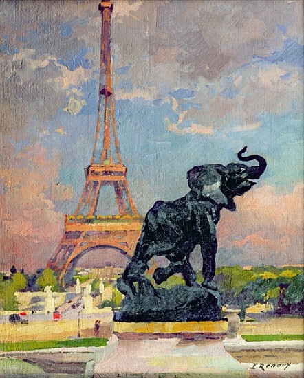 The Eiffel Tower and the Elephant by Fremiet od Jules Ernest Renoux