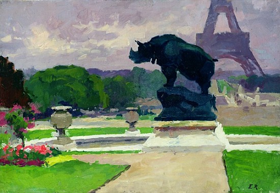 The Trocadero Gardens and the Rhinoceros by Jacquemart od Jules Ernest Renoux