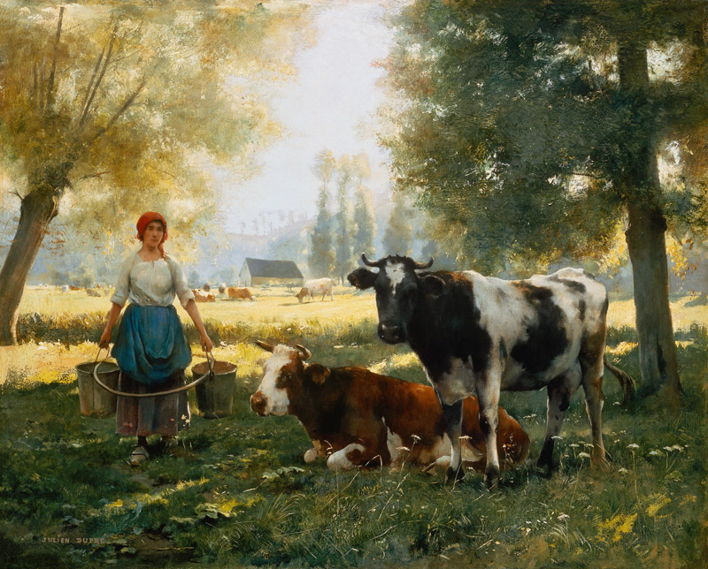 Milking girl with his cows od Julien Dupré