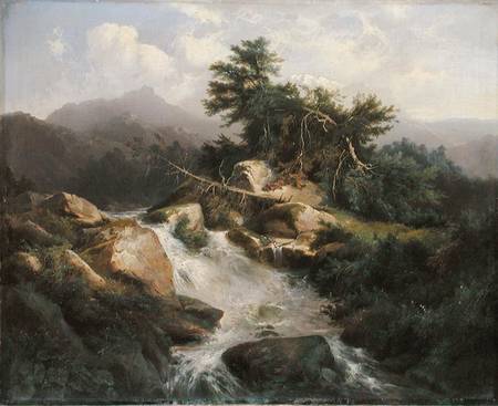 Forest Landscape with Waterfall od Julius Bakof