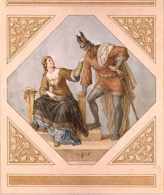 Brunhilde and Hagen, illustration for 'The Niebelungen' by Richard Wagner (1813-83), 1846 od Julius Schnorr von Carolsfeld