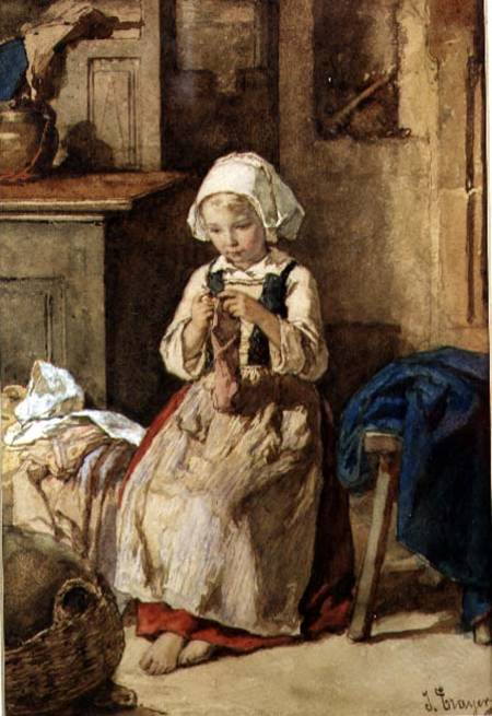 Young girl sewing od Julius Trayer