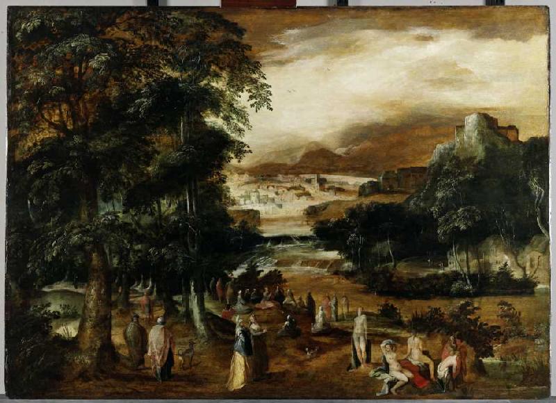 Landschaft mit Predigt und Taufe Pauli od Karel Van Mander