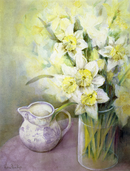 Daffodils with Oriental Jug (w/c)  od Karen  Armitage