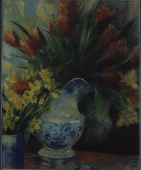 Ring Tulips in a Blue and White Pot (pastel)  od Karen  Armitage