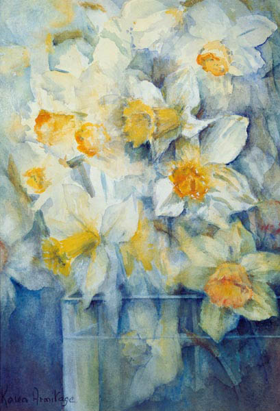 Spring Time, mixed daffodils in tank No 3., Mrs Krelage, Ice Follies and Fortune  od Karen  Armitage