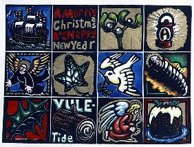Christmas Card, 1999 (linocut and w/c on paper) 