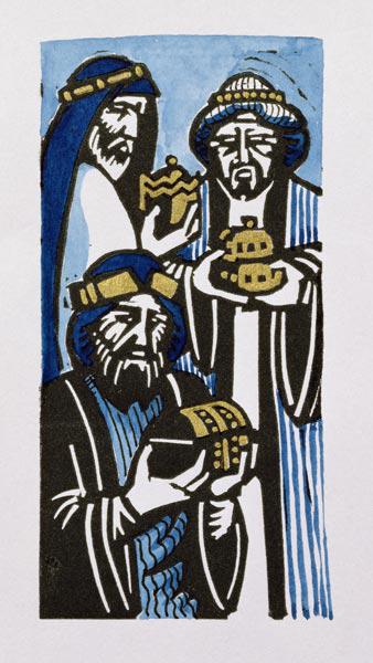 Three Kings, 1998 (linocut and w/c on paper) 