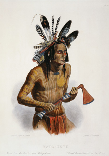 Mato-Tope, Adorned with the Insignia of his Warlike Deeds, plate 14 from Volume 2 of 'Travels in the od Karl Bodmer