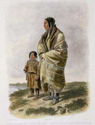 Dacota Woman and Assiniboin Girl, plate 9 from volume 2 of `Travels in the Interior of North America od Karl Bodmer