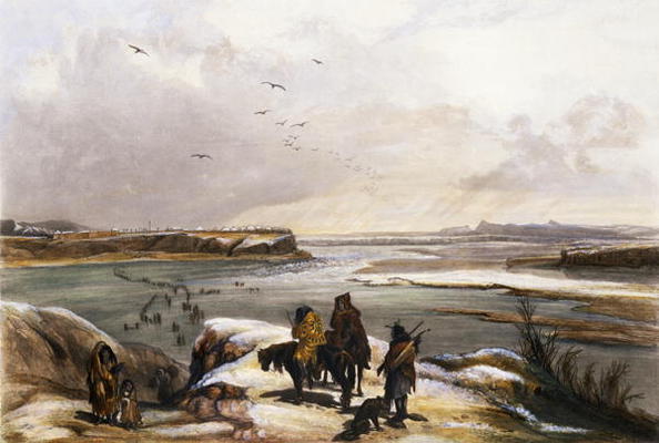 Fort Clark on the Missouri, February 1834, plate 15 from Volume 2 of 'Travels in the Interior of Nor od Karl Bodmer